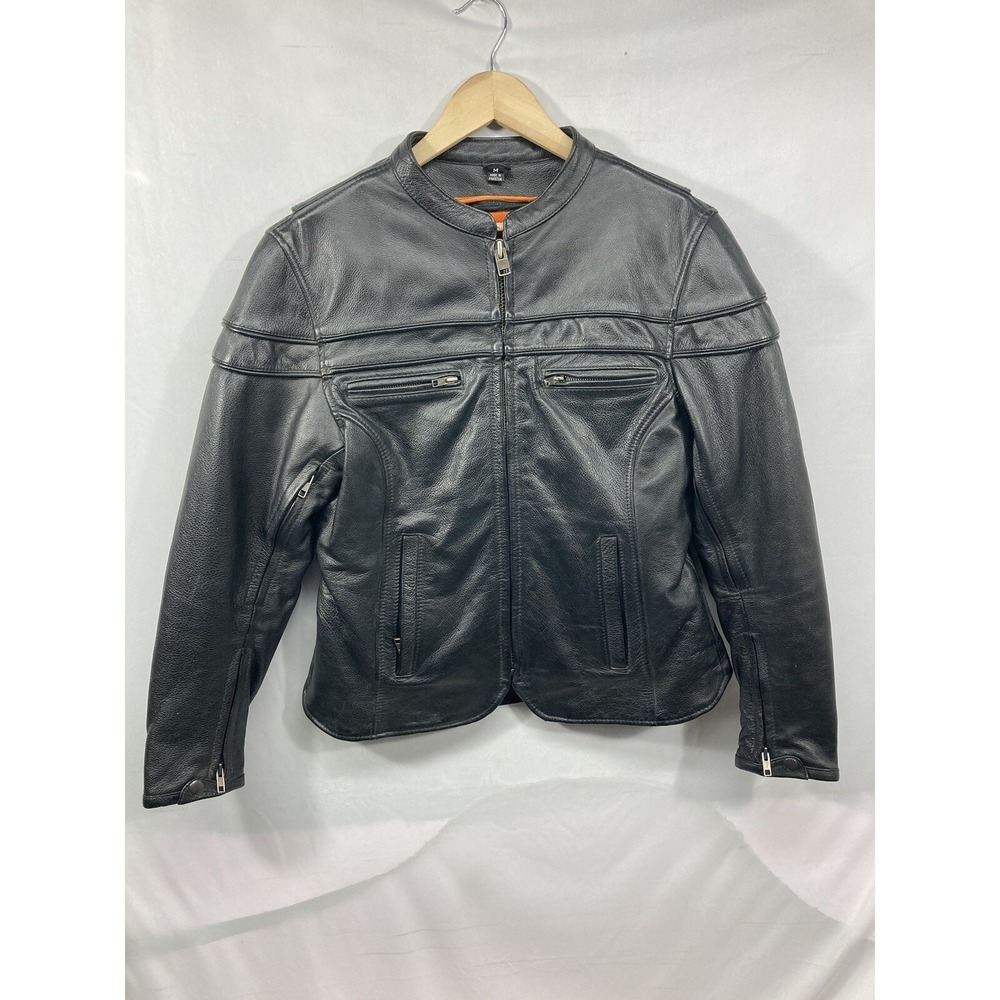 First Classics Women Black Leather Motorcycle Jacket Sz Medium Mesh Lined